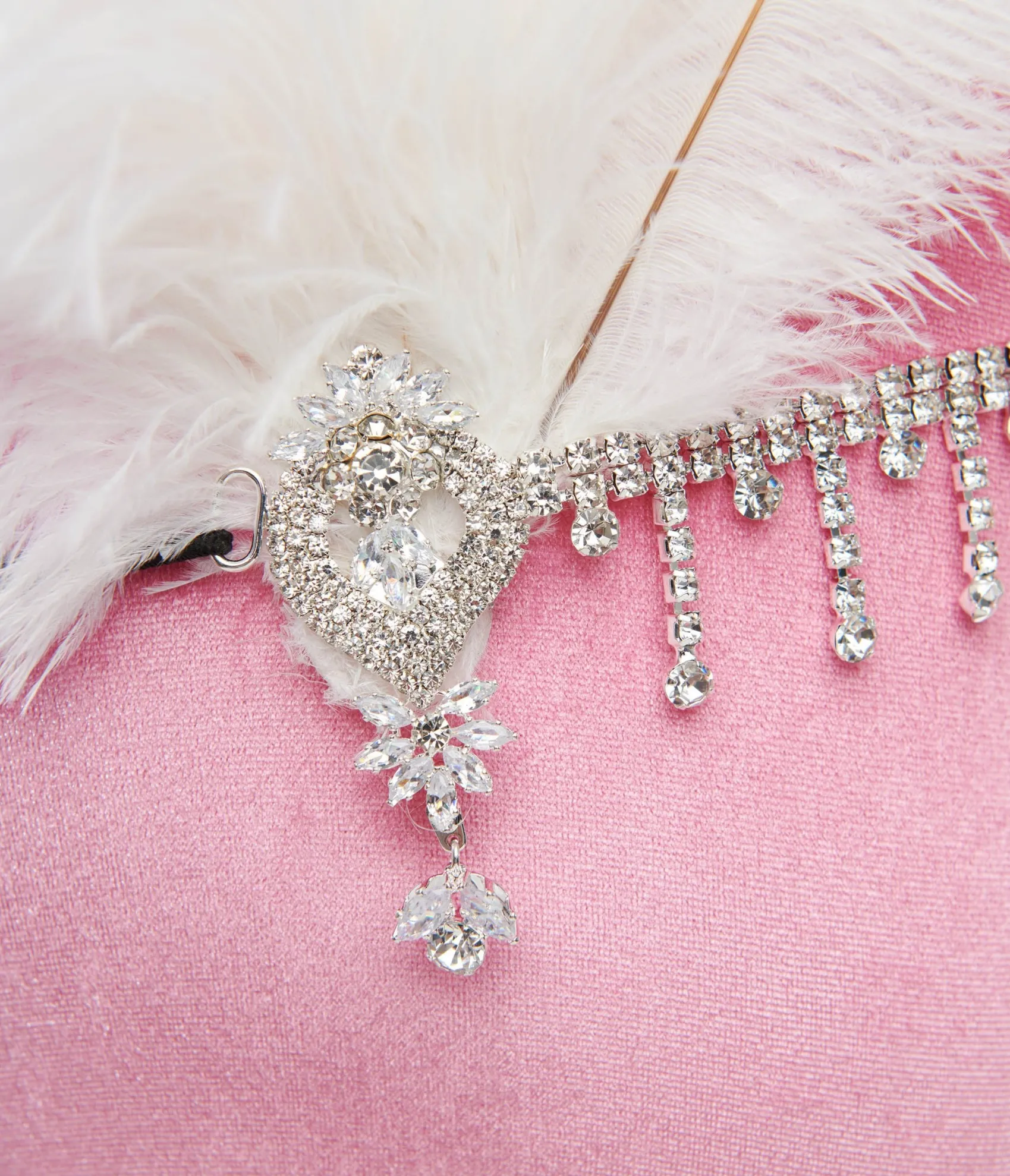 Unique Vintage 1920s White Feather & Silver Rhinestone Headband