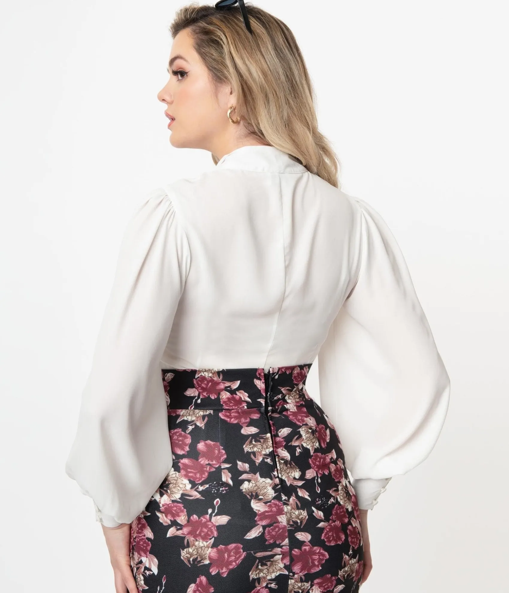 Unique Vintage 1940s White Neck Tie Gwen Blouse