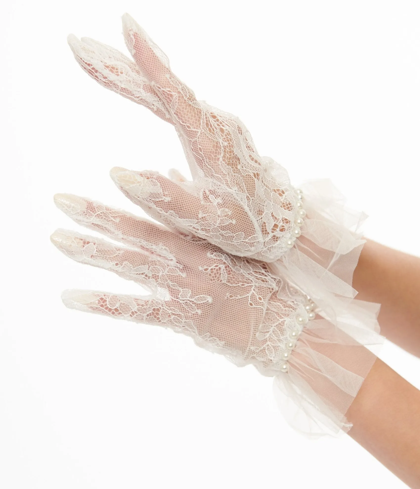 Unique Vintage 1950s White Tulle Lace Gloves