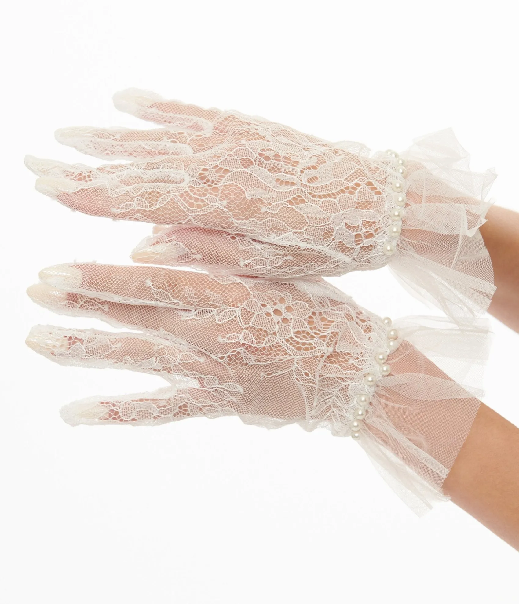 Unique Vintage 1950s White Tulle Lace Gloves