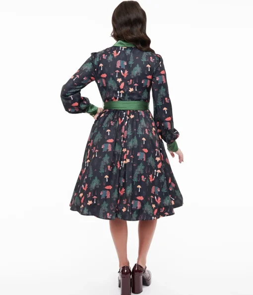 Unique Vintage 1970s Woodland Creature Print Shirt Dress