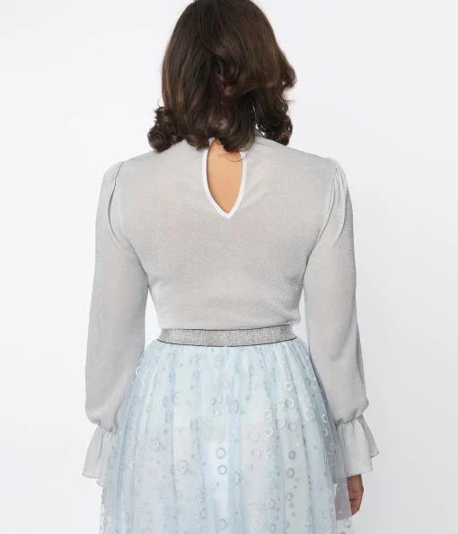 Unique Vintage Silver Mesh Donna Blouse