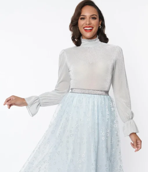 Unique Vintage Silver Mesh Donna Blouse