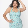 Unique Vintage Turquoise Retro Hearts Corinne Sheath Swimsuit