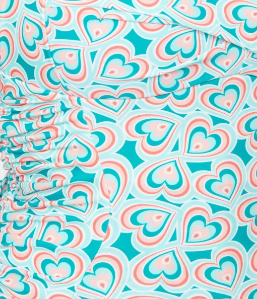Unique Vintage Turquoise Retro Hearts Corinne Sheath Swimsuit