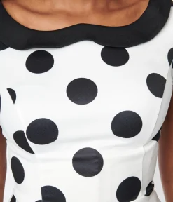 Unique Vintage White & Black Polka Dot Peplum Top