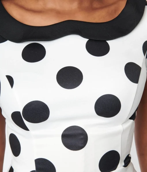 Unique Vintage White & Black Polka Dot Peplum Top