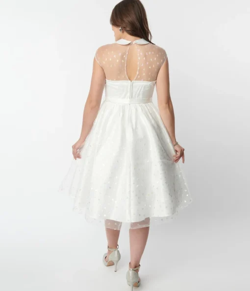 Unique Vintage White & Iridescent Heart Bridal Swing Dress