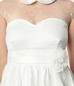 Unique Vintage White & Iridescent Heart Bridal Swing Dress