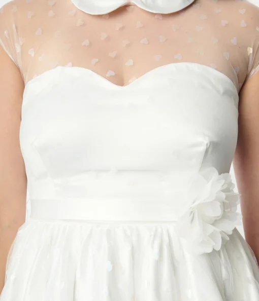 Unique Vintage White & Iridescent Heart Bridal Swing Dress