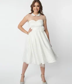 Unique Vintage White & Iridescent Heart Bridal Swing Dress