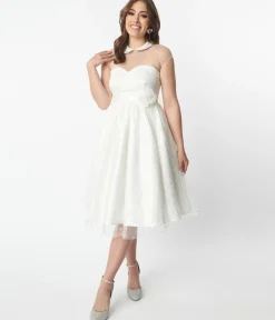 Unique Vintage White & Iridescent Heart Bridal Swing Dress