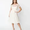Unique Vintage White Burnout Rose Flare Dress