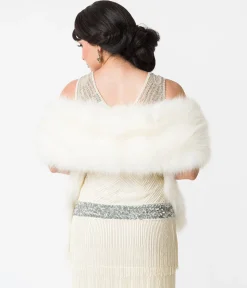 Unique Vintage White Ivory Faux Fur Stole