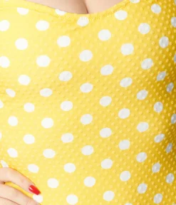 Unique Vintage Yellow & White Polka Dot Barbara One Piece Swimsuit