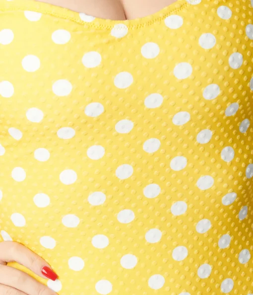 Unique Vintage Yellow & White Polka Dot Barbara One Piece Swimsuit