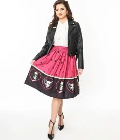 Universal Monsters x Unique Vintage Frankenstein & Bride Of Frankenstein Border Gellar Swing Skirt