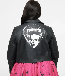 Universal Monsters x Unique Vintage Plus Size Black & White Bride of Frankenstein Leather Jacket