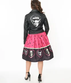 Universal Monsters x Unique Vintage Frankenstein & Bride Of Frankenstein Border Gellar Swing Skirt