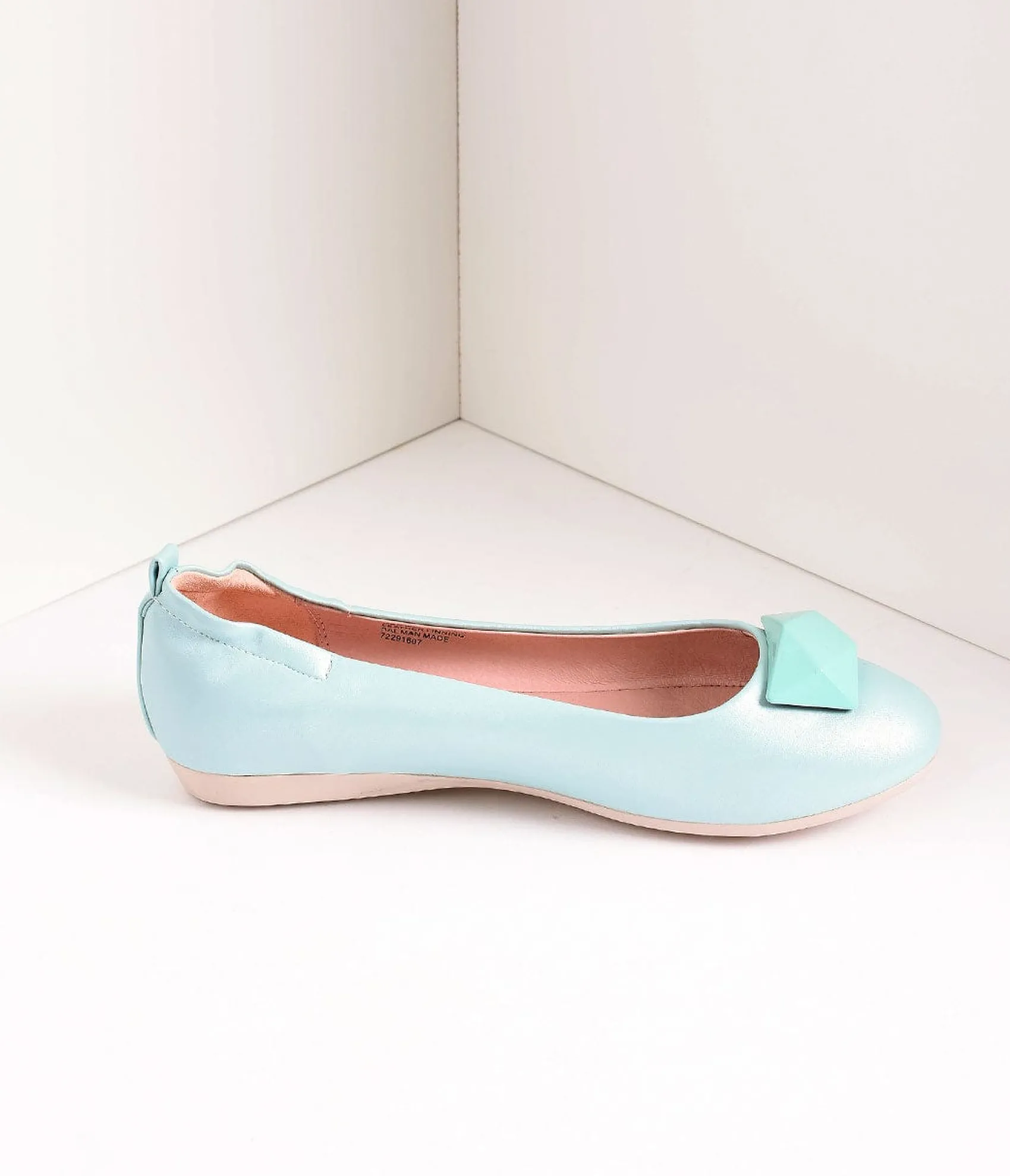 Vintage Style Aqua Blue Leatherette & Geometric Gem Ballet Flats