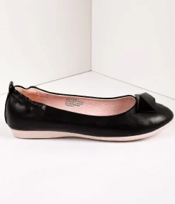 Vintage Style Black Leatherette & Geometric Gem Ballet Flats