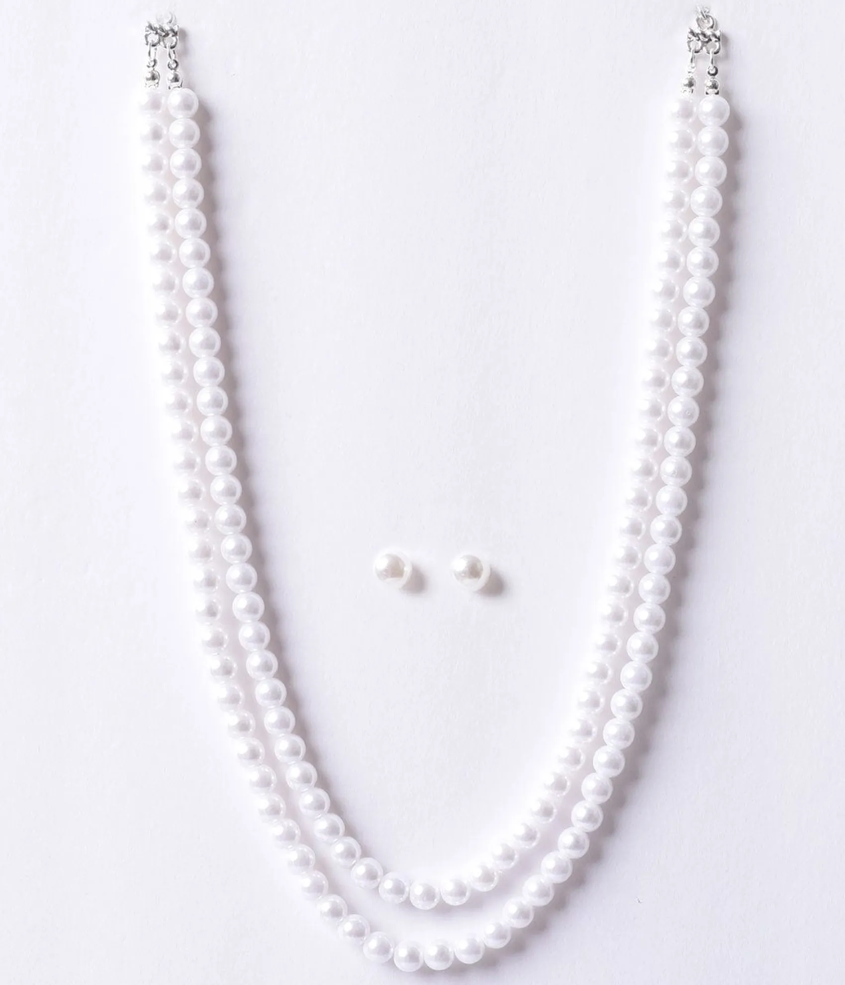 Vintage Style Ivory Pearl Beaded Double Necklace & Earring Set