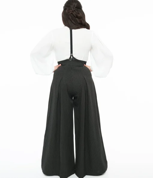 Voodoo Vixen Black & White Pinstripe Suspender Trousers