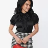 Voodoo Vixen Black Bold Bow Satin Blouse