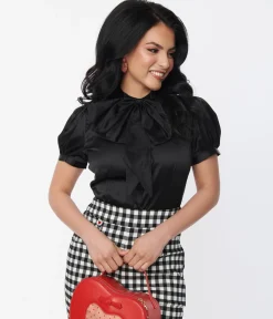 Voodoo Vixen Black Bold Bow Satin Blouse
