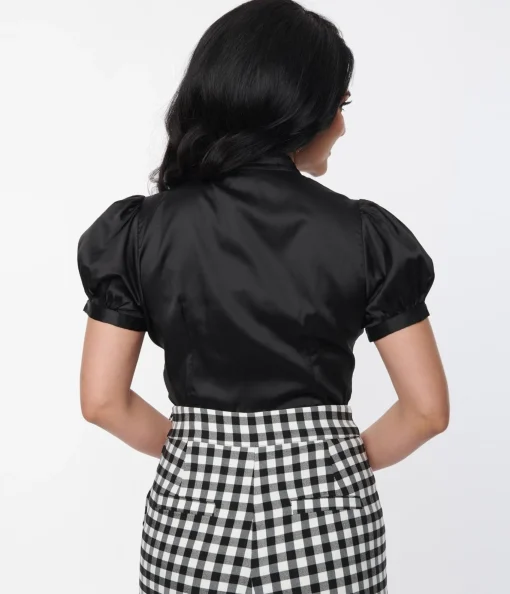 Voodoo Vixen Black Bold Bow Satin Blouse