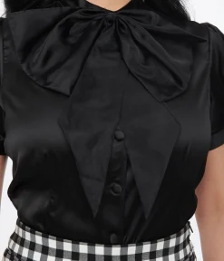 Voodoo Vixen Black Bold Bow Satin Blouse