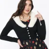 Voodoo Vixen Black Faux Fur Collar Cropped Cardigan