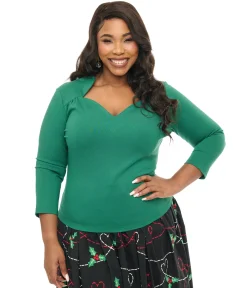 Voodoo Vixen Plus Size 1950s Green Jersey Knit Top