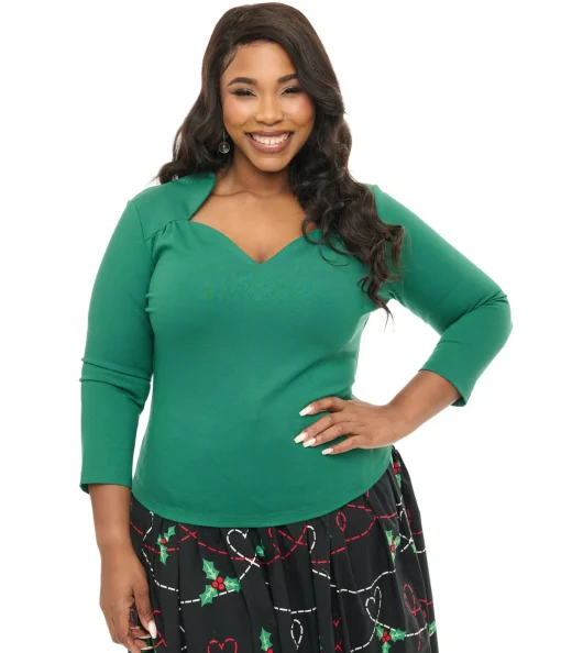 Voodoo Vixen Plus Size 1950s Green Jersey Knit Top