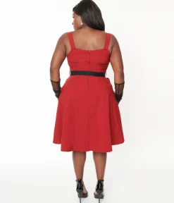 Voodoo Vixen Red & Black Heart Buckle Flare Dress