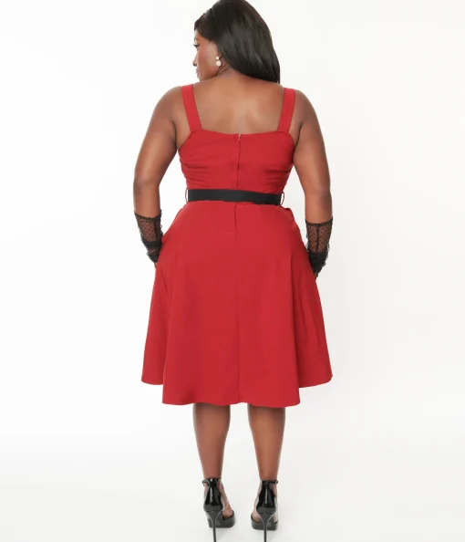 Voodoo Vixen Red & Black Heart Buckle Flare Dress