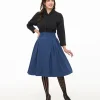 Voodoo Vixen 1950s Blue Pleated High Waist Flare Skirt