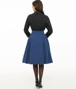 Voodoo Vixen 1950s Blue Pleated High Waist Flare Skirt