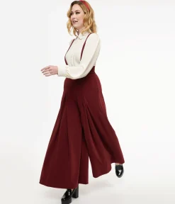 Voodoo Vixen 1950s Burgundy High Waist Suspender Pants