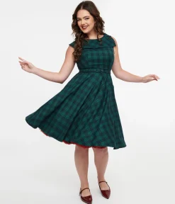 Voodoo Vixen 1950s Green Check Fit & Flare Dress