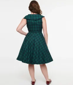 Voodoo Vixen 1950s Green Check Fit & Flare Dress