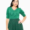 Voodoo Vixen 1950s Green Front Tie Jersery Knit Top