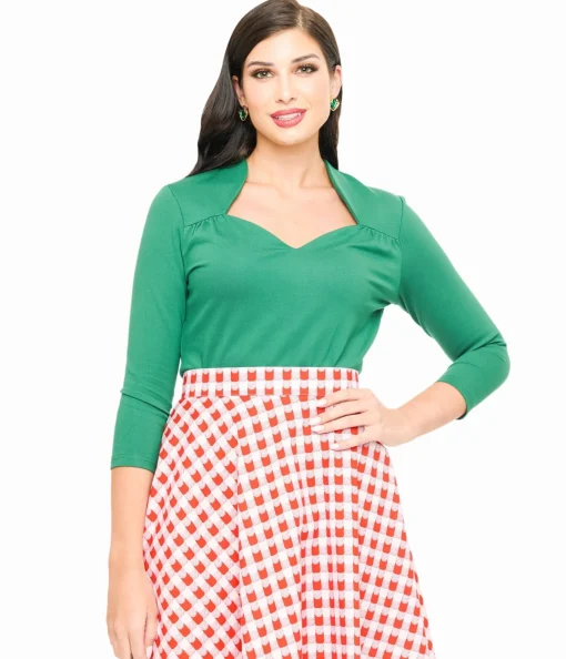 Voodoo Vixen 1950s Green Jersery Knit Top