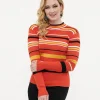 Voodoo Vixen 1970s Orange Striped High Neck Sweater