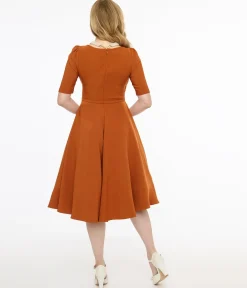 Voodoo Vixen 1950s Orange Wrapover Swing Dress
