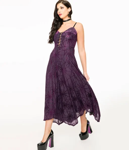 Wax Poetic Purple & Black Spiderweb Willow Maxi Dress & Bolero Set