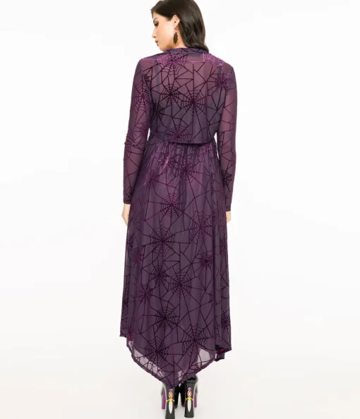 Wax Poetic Purple & Black Spiderweb Willow Maxi Dress & Bolero Set