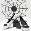White & Black Bat Spiderweb Mary Jane Flats