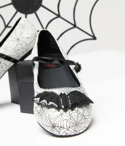 White & Black Bat Spiderweb Mary Jane Flats