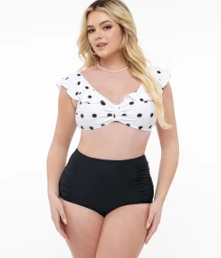 White & Black Polka Dot Swim Set